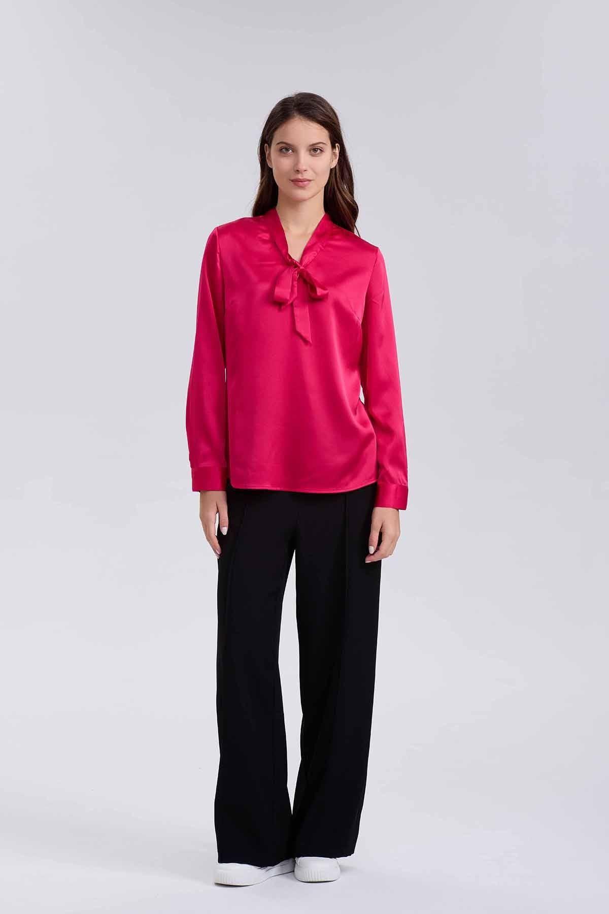 Blusa Mujer Con Lazo Fucsia-3