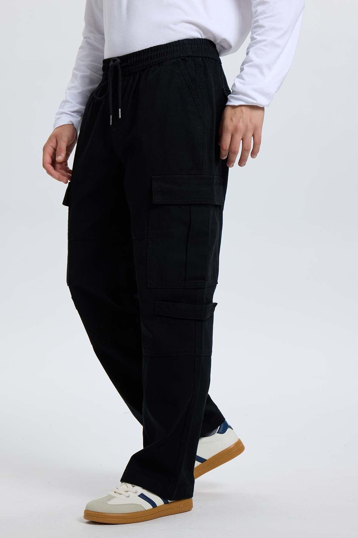 Jeans Hombre Cargo Con Broche Negro-1