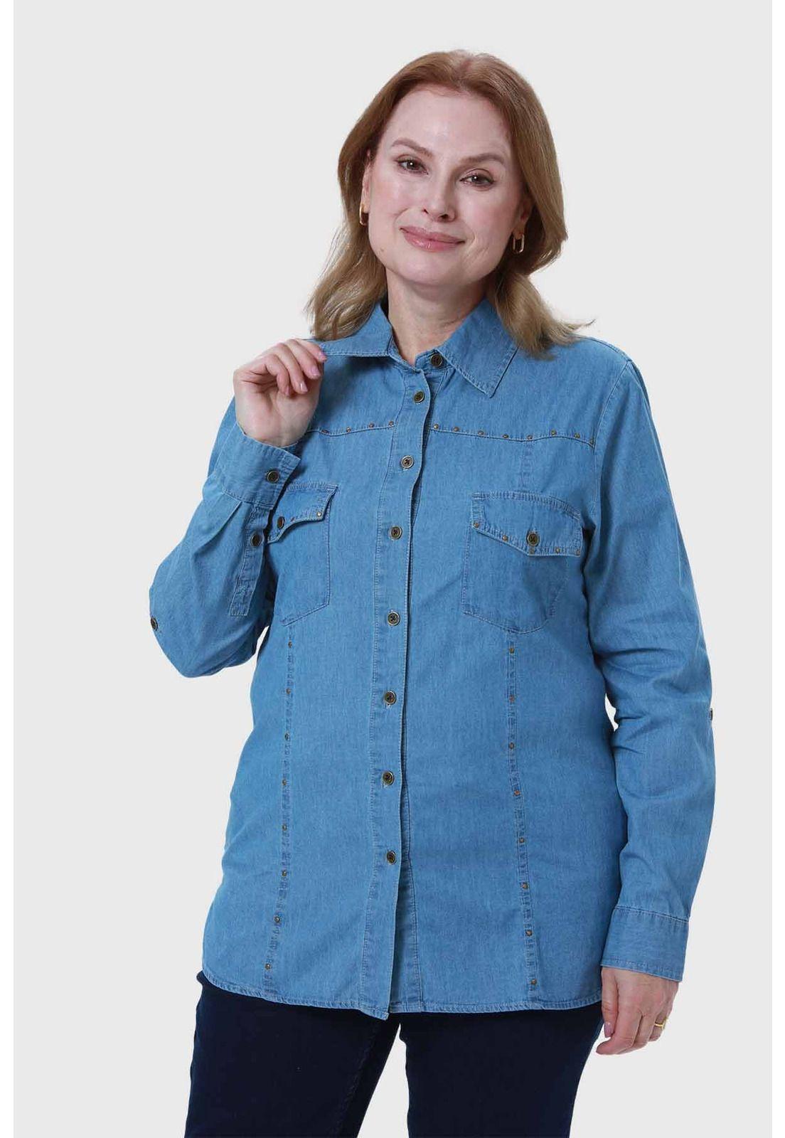 Blusa Mujer Roll Up Azul-0