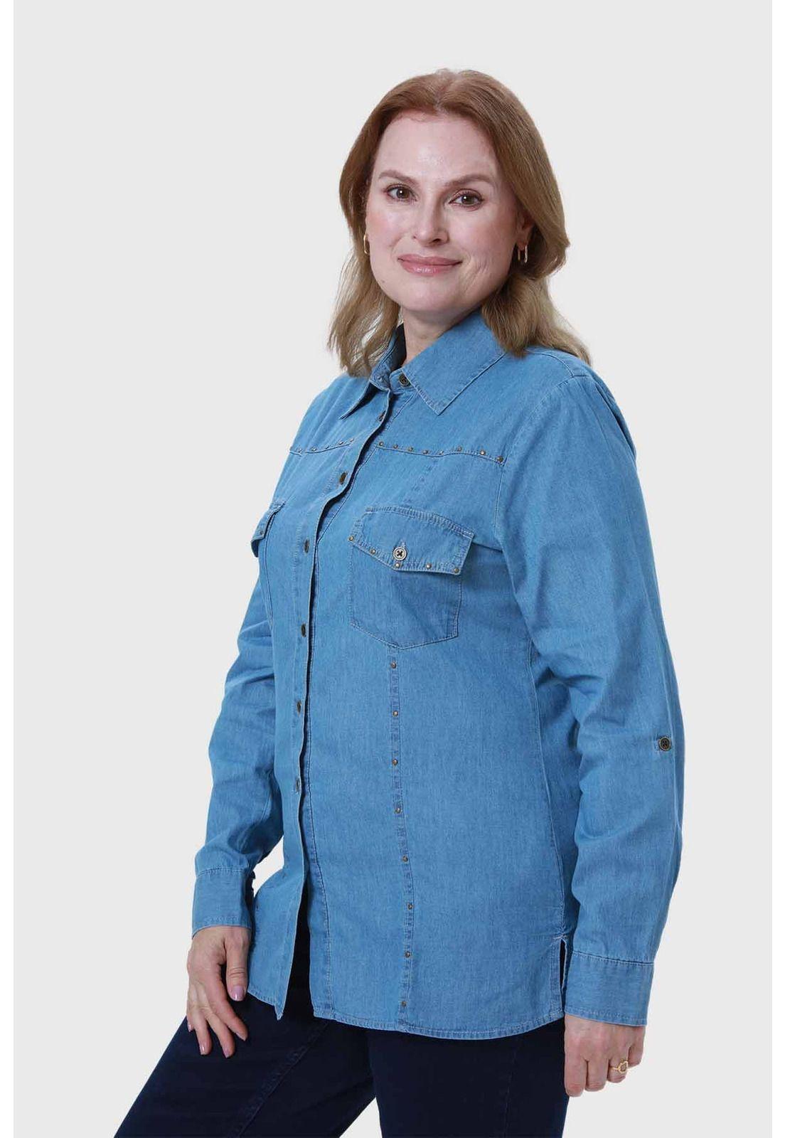 Blusa Mujer Roll Up Azul-1