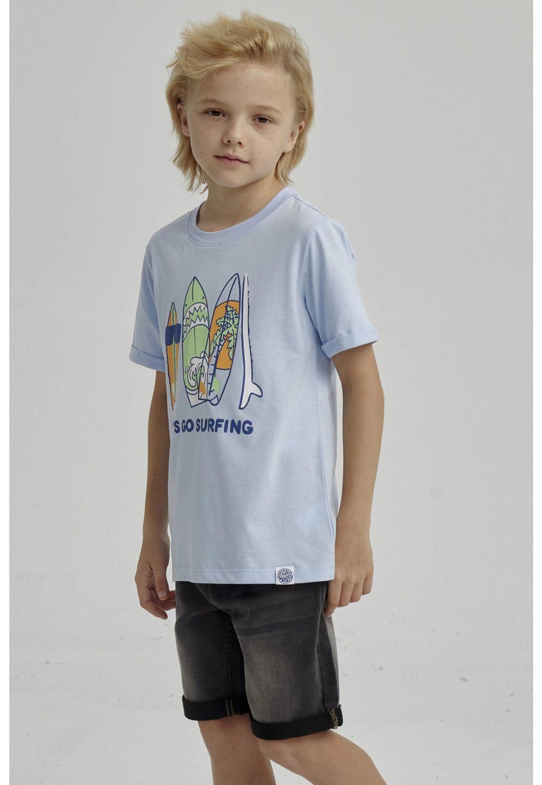 Polera Niño Puff Print Delantero Celeste-5