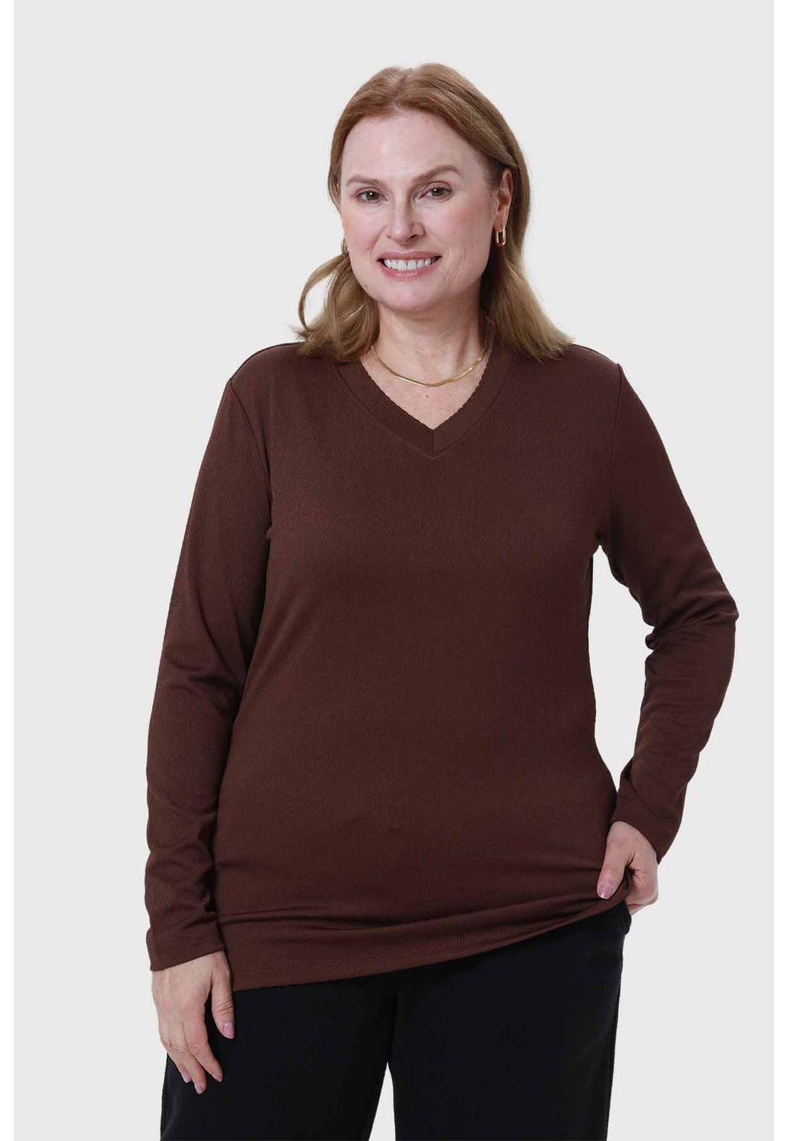 Polera Mujer Texturizada Café-0