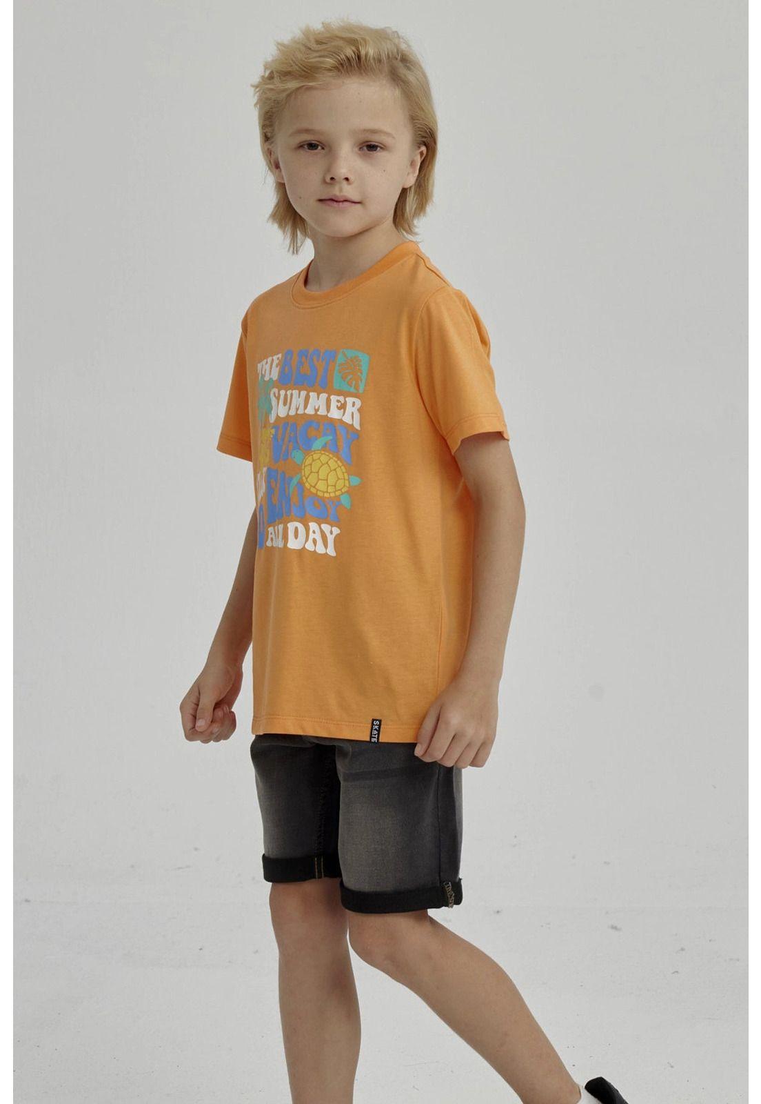 Polera Niño Básica Estampada Naranjo - lV-3