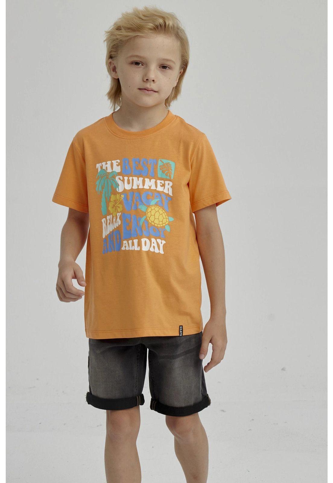 Polera Niño Básica Estampada Naranjo - lV-4