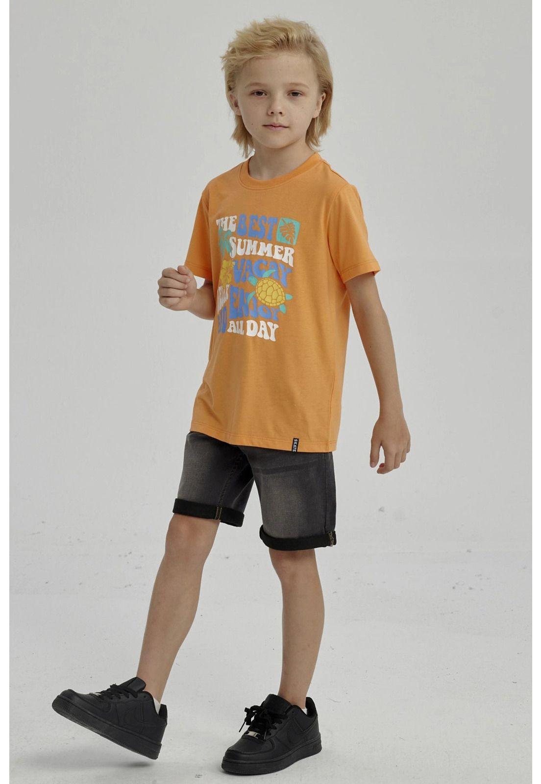 Polera Niño Básica Estampada Naranjo - lV-7