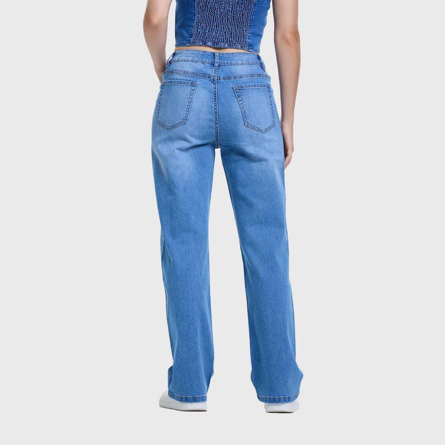 Jeans Mujer Recto Strass Azul Fashion's Park-2