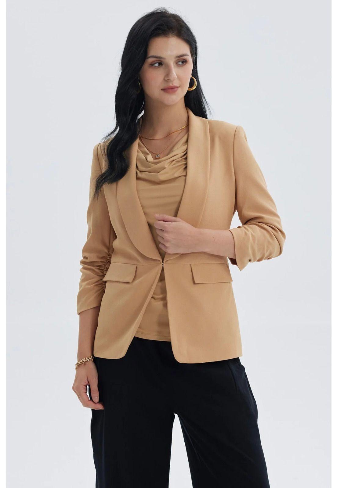 Blazer Mujer Top Liso Camel-0