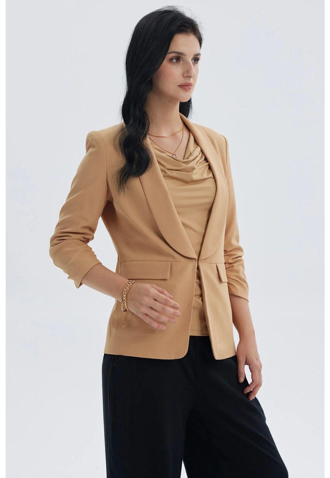 Blazer Mujer Top Liso Camel-1