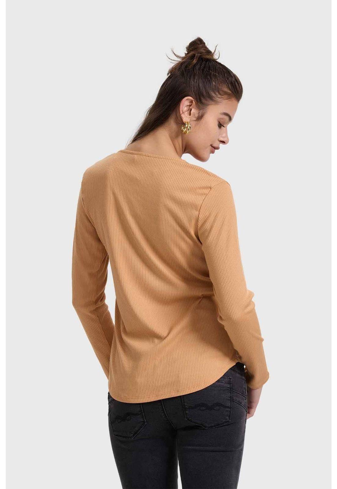 Polera Mujer Pata Botón Rib Camel-2