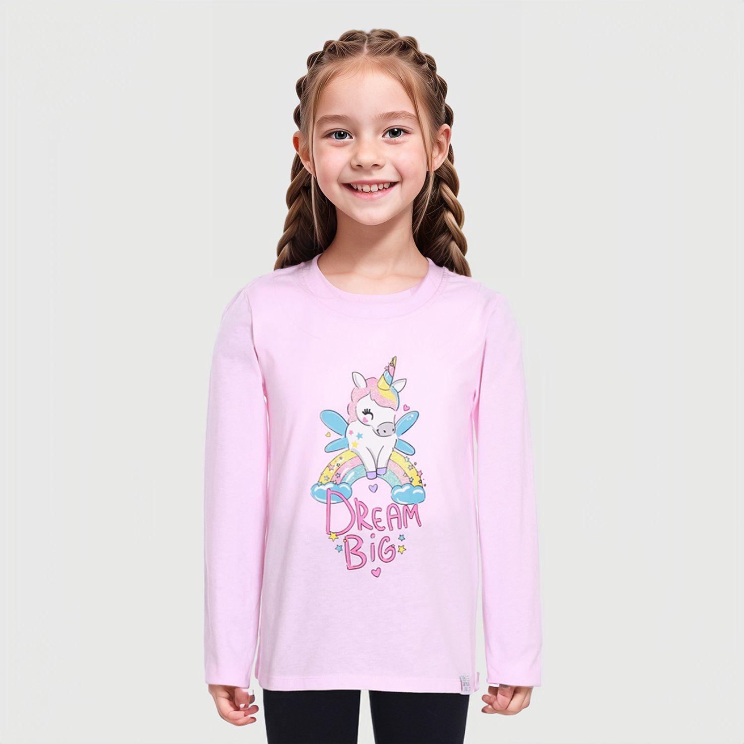 Polera Niña Básica Print Posicional Rosado Fashion´s Park-1