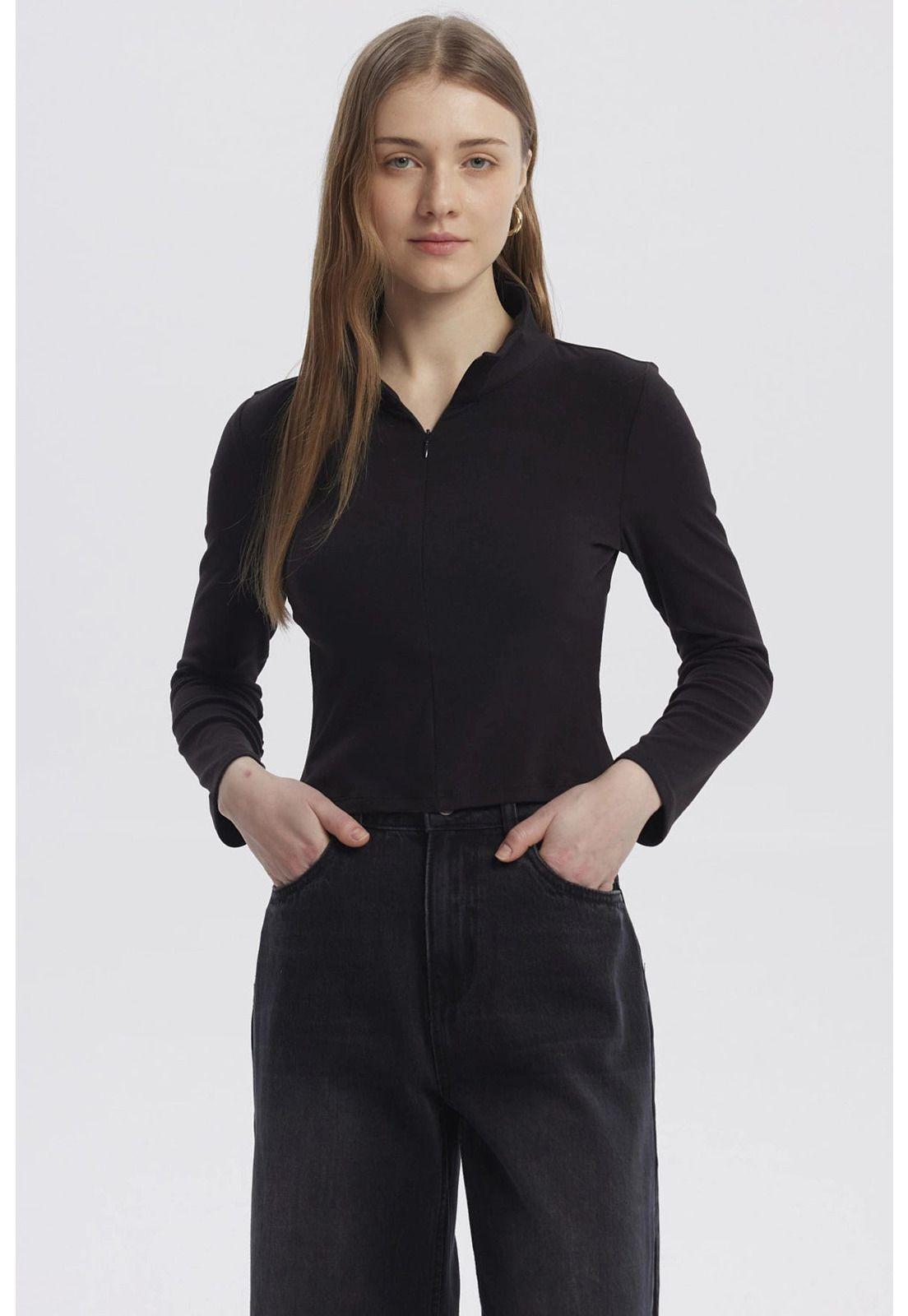 Polera Mujer Con Zipper Negro-0