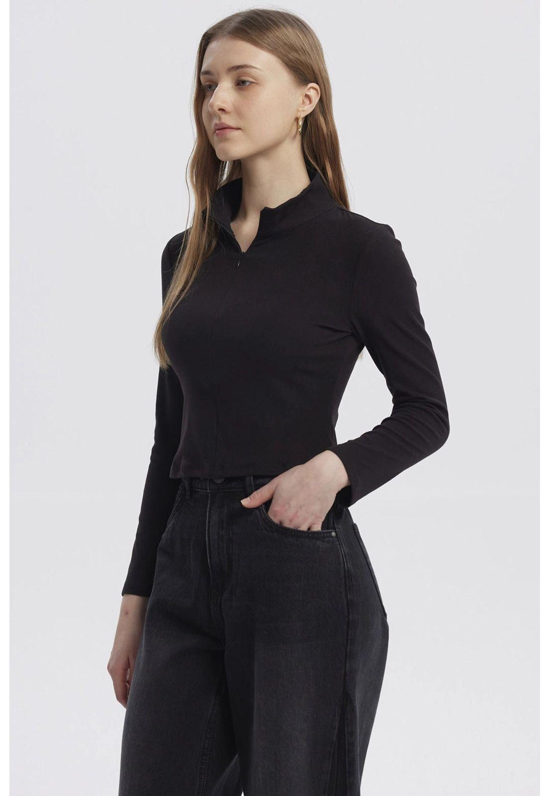 Polera Mujer Con Zipper Negro-1