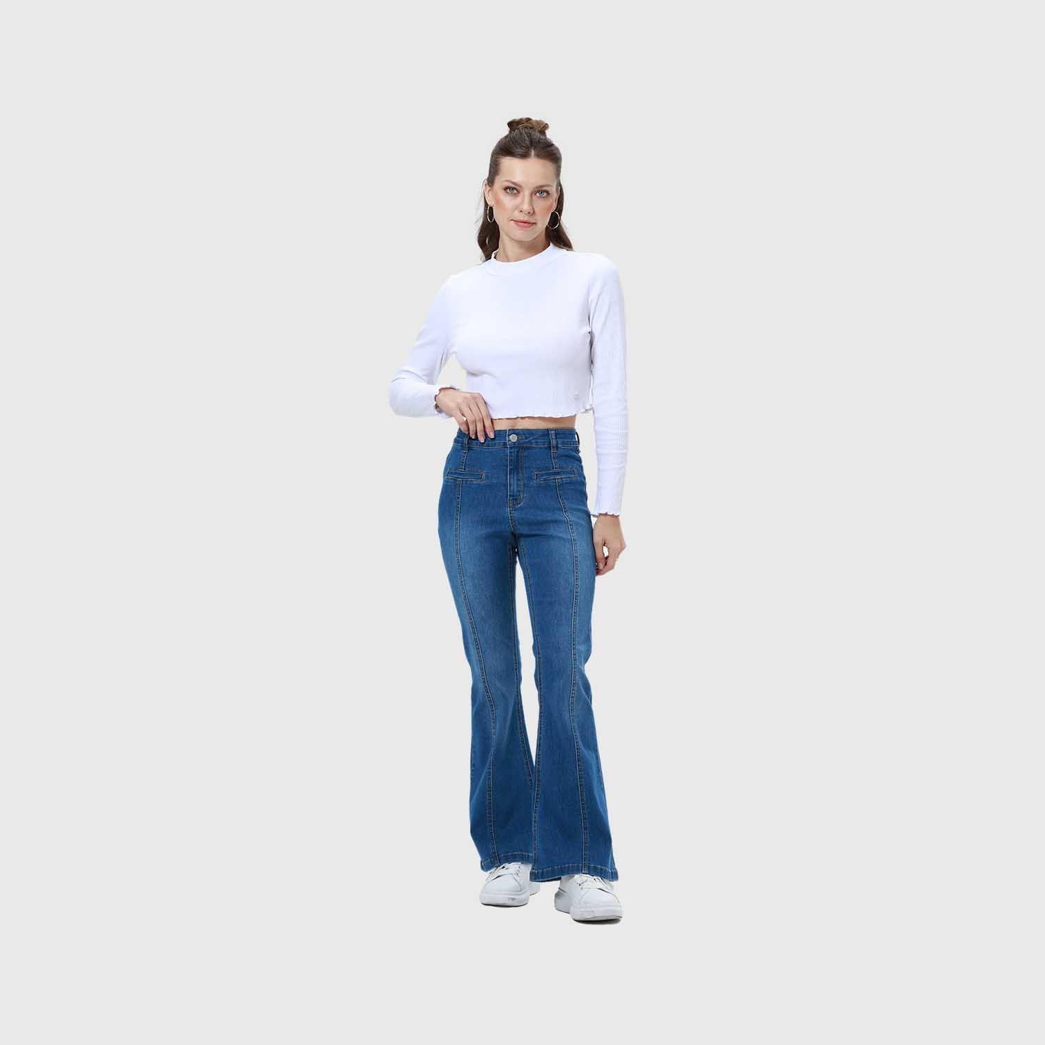 Jeans Mujer Flare Linea Push Azul-3