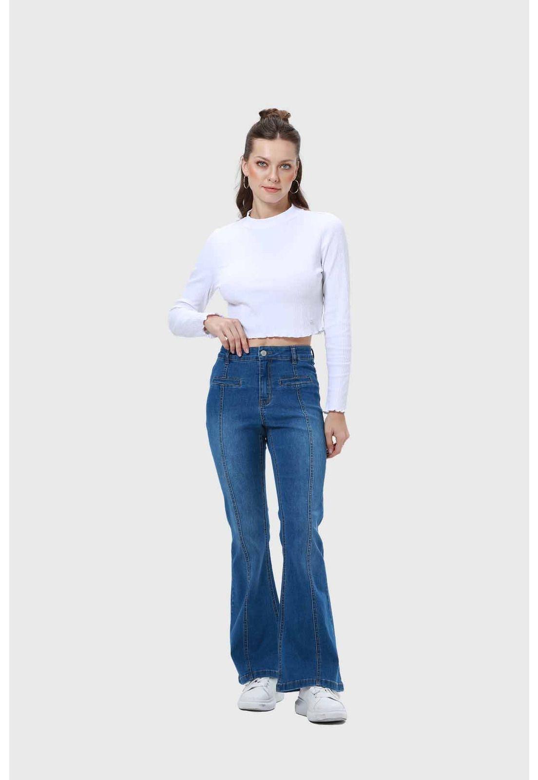 Jeans Mujer Flare Línea Push Azul - ll-3