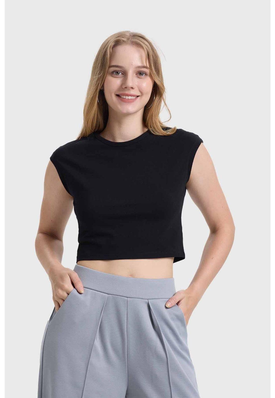 Polera Mujer Crop Negro - ll-0