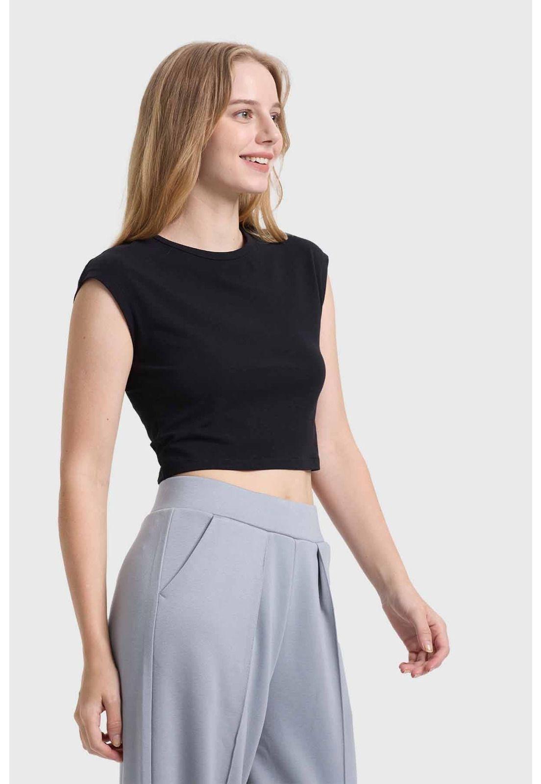 Polera Mujer Crop Negro - ll-1