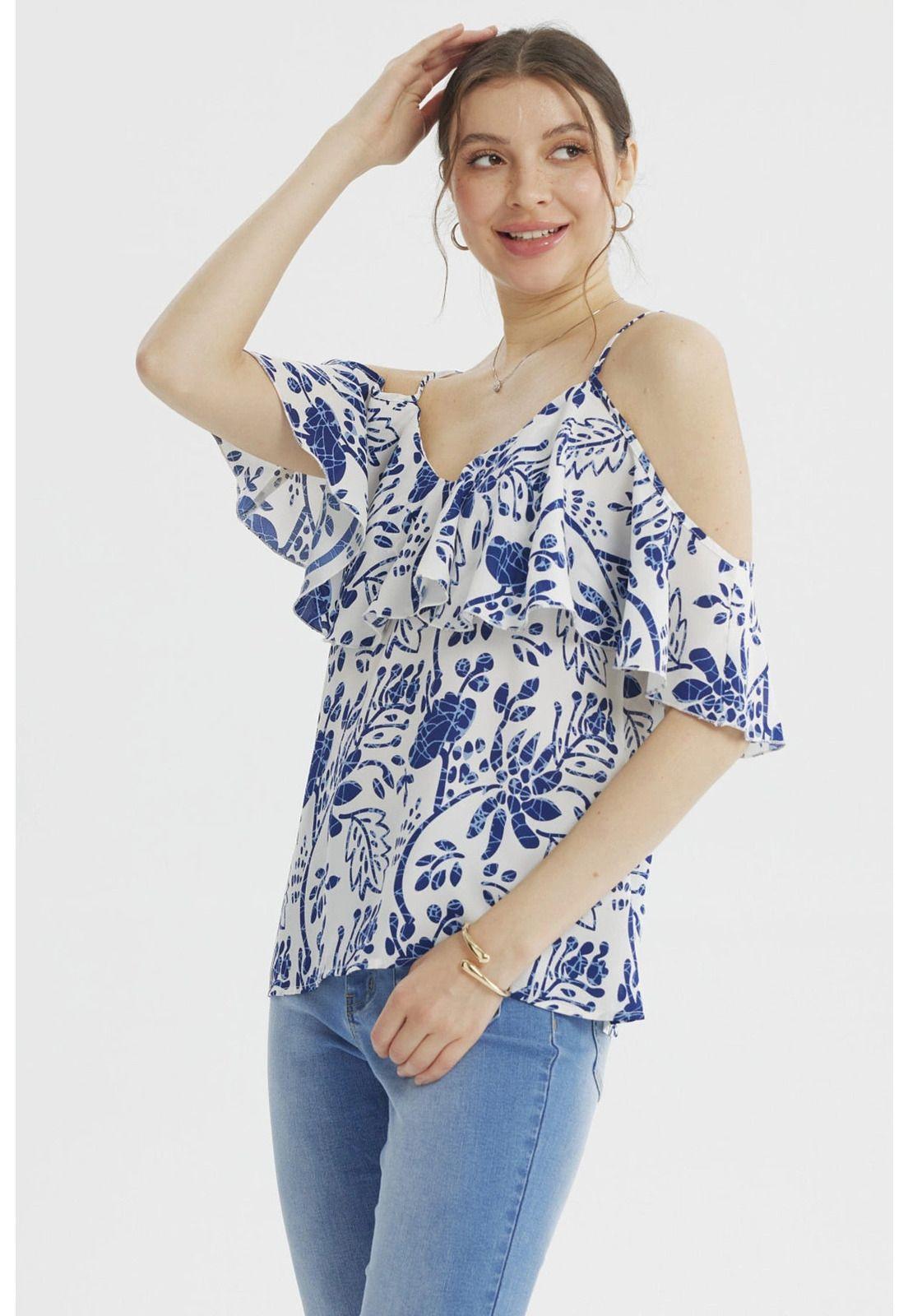 Blusa Mujer Slim Manga Vuelo Azul Claro-1