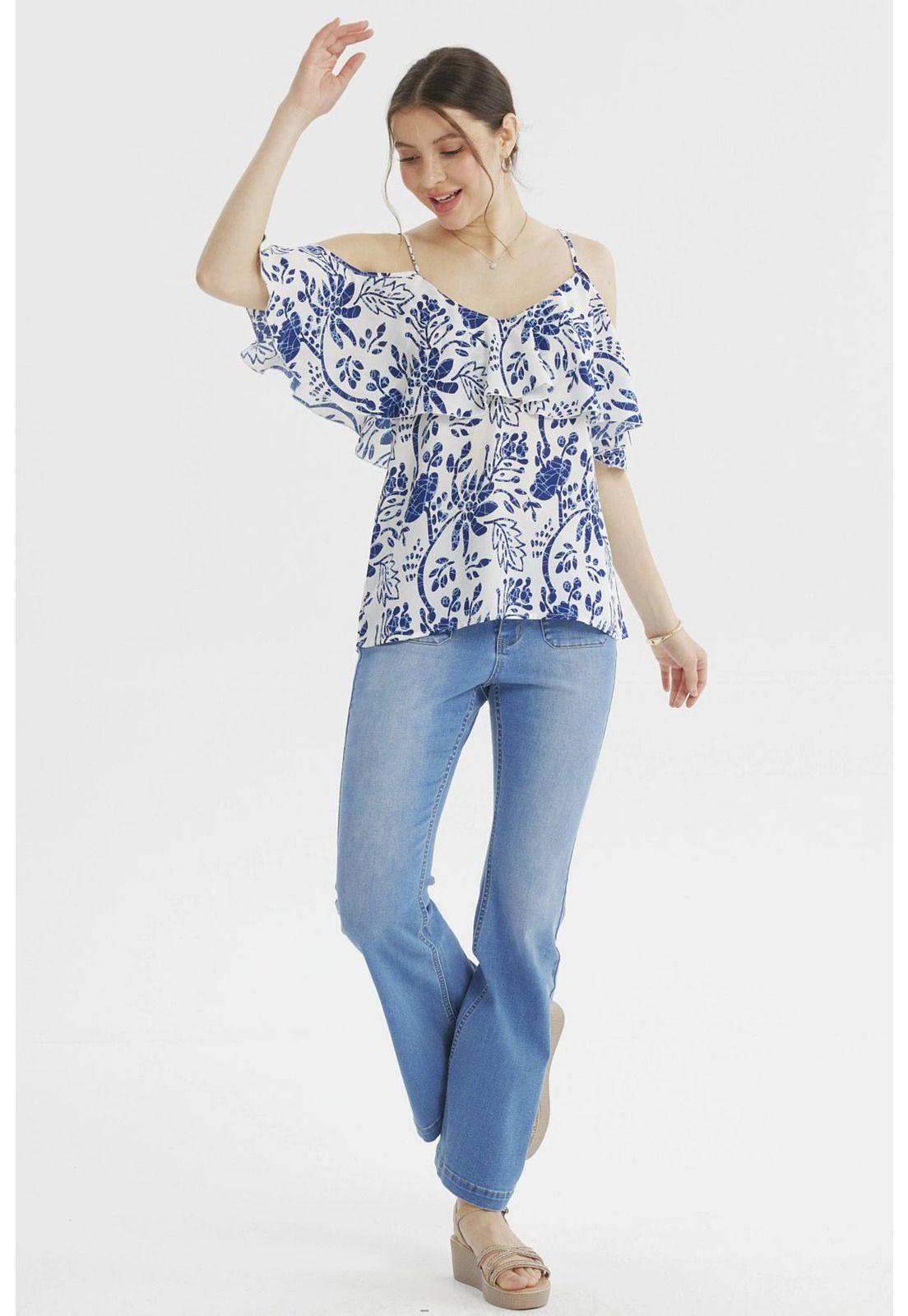 Blusa Mujer Slim Manga Vuelo Azul Claro-3