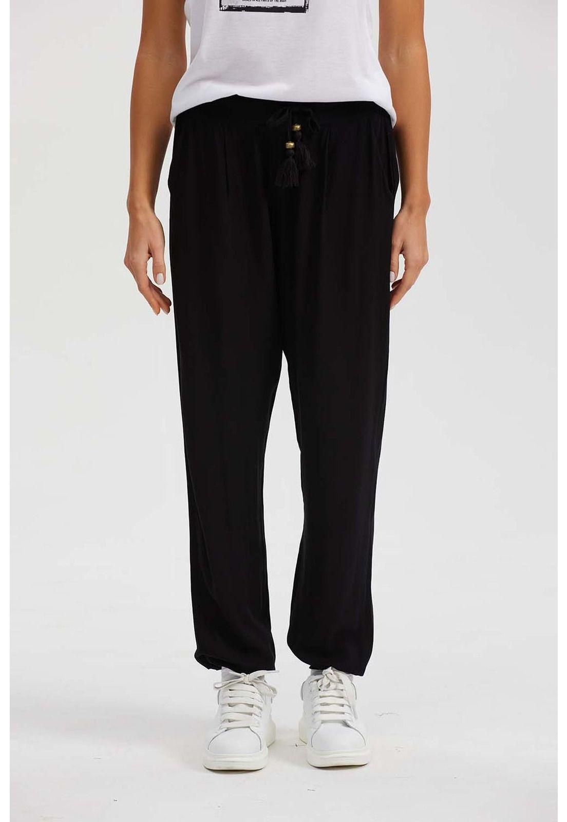 Pantalón Mujer Bombacho Puño Elástico Negro-0