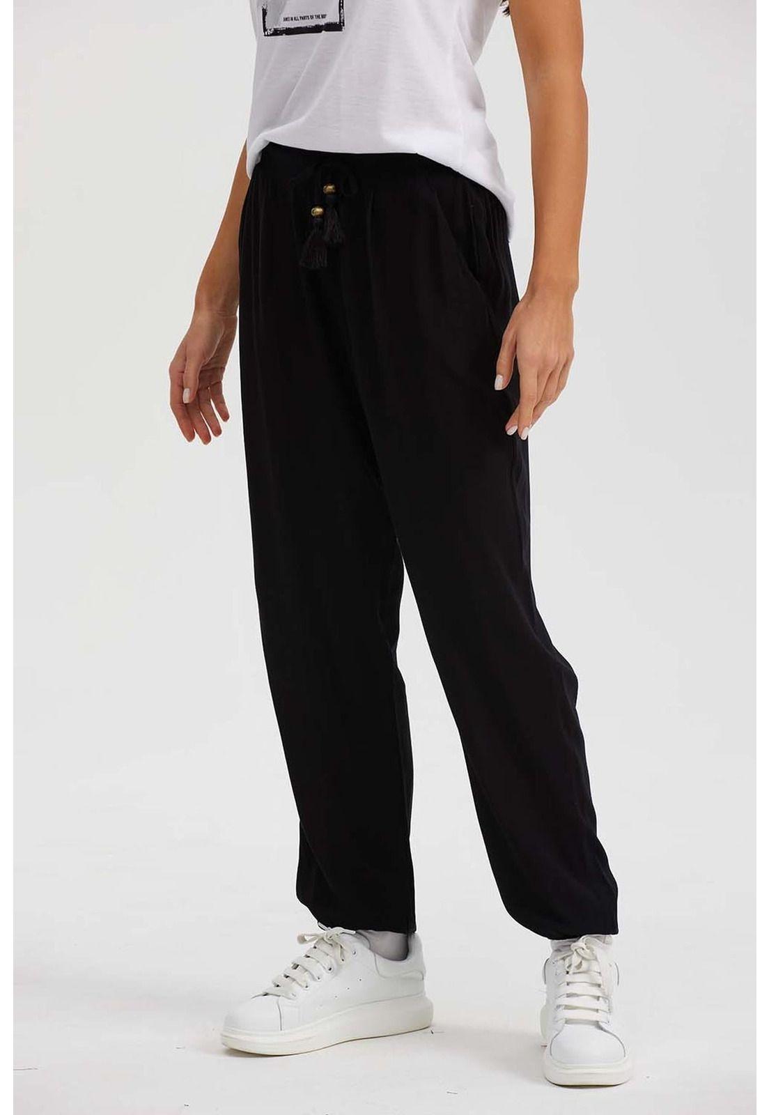 Pantalón Mujer Bombacho Puño Elástico Negro-1