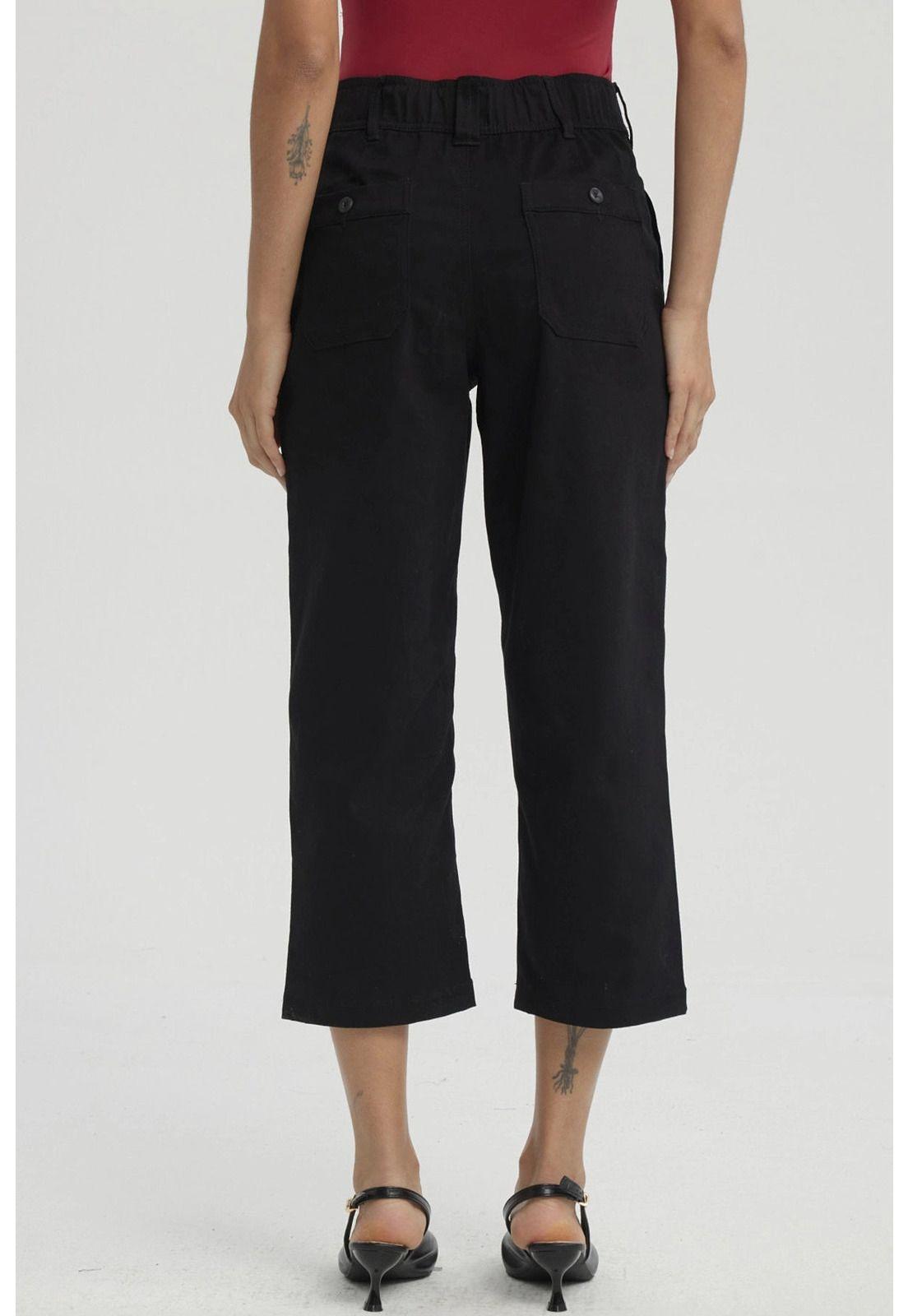 Pantalón Mujer Gabardina Bolsillo Cargo Negro-2