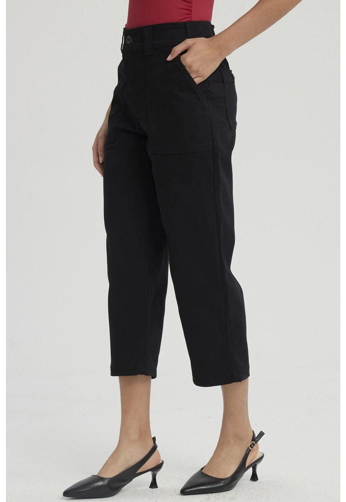 Pantalón Mujer Gabardina Bolsillo Cargo Negro-3