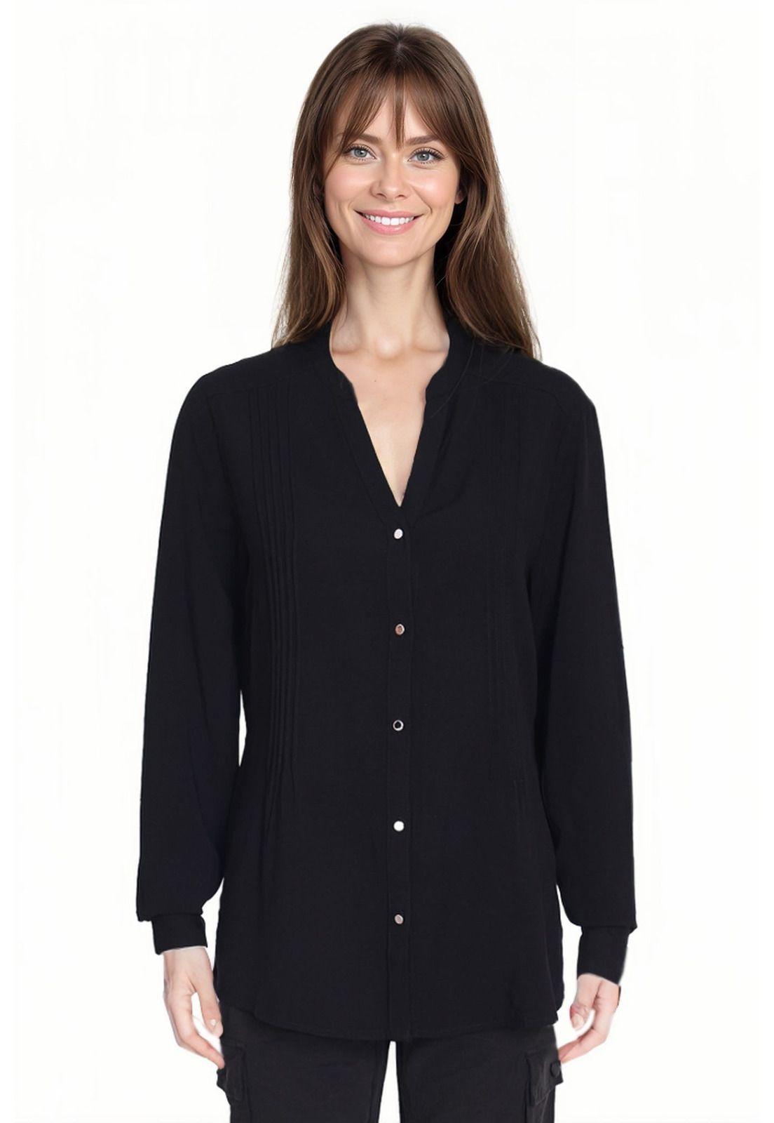Blusa Mujer Con Plisado Y Botones Negro-0