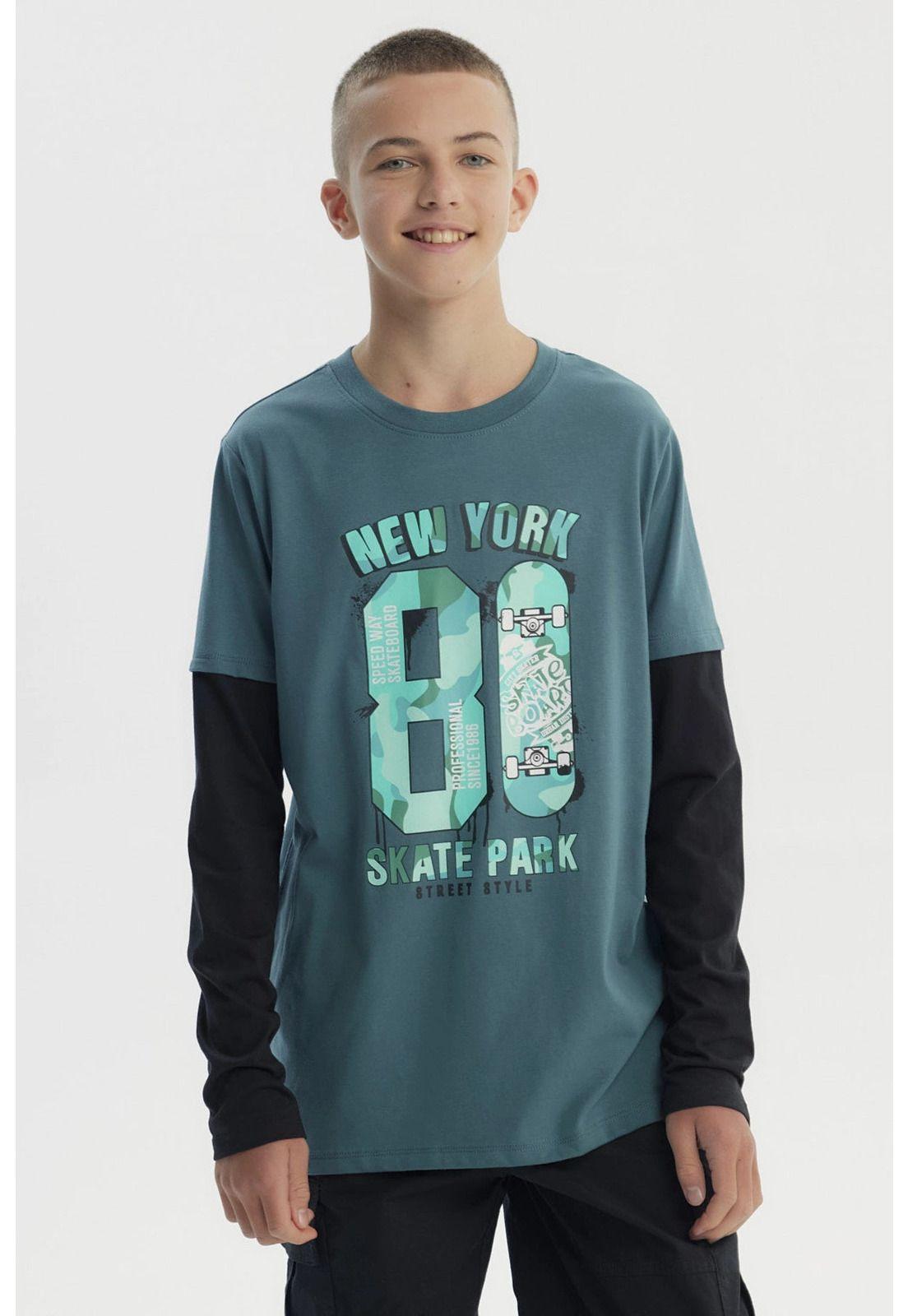 Polera Niño Básica Print Verde Oscuro - ll-0