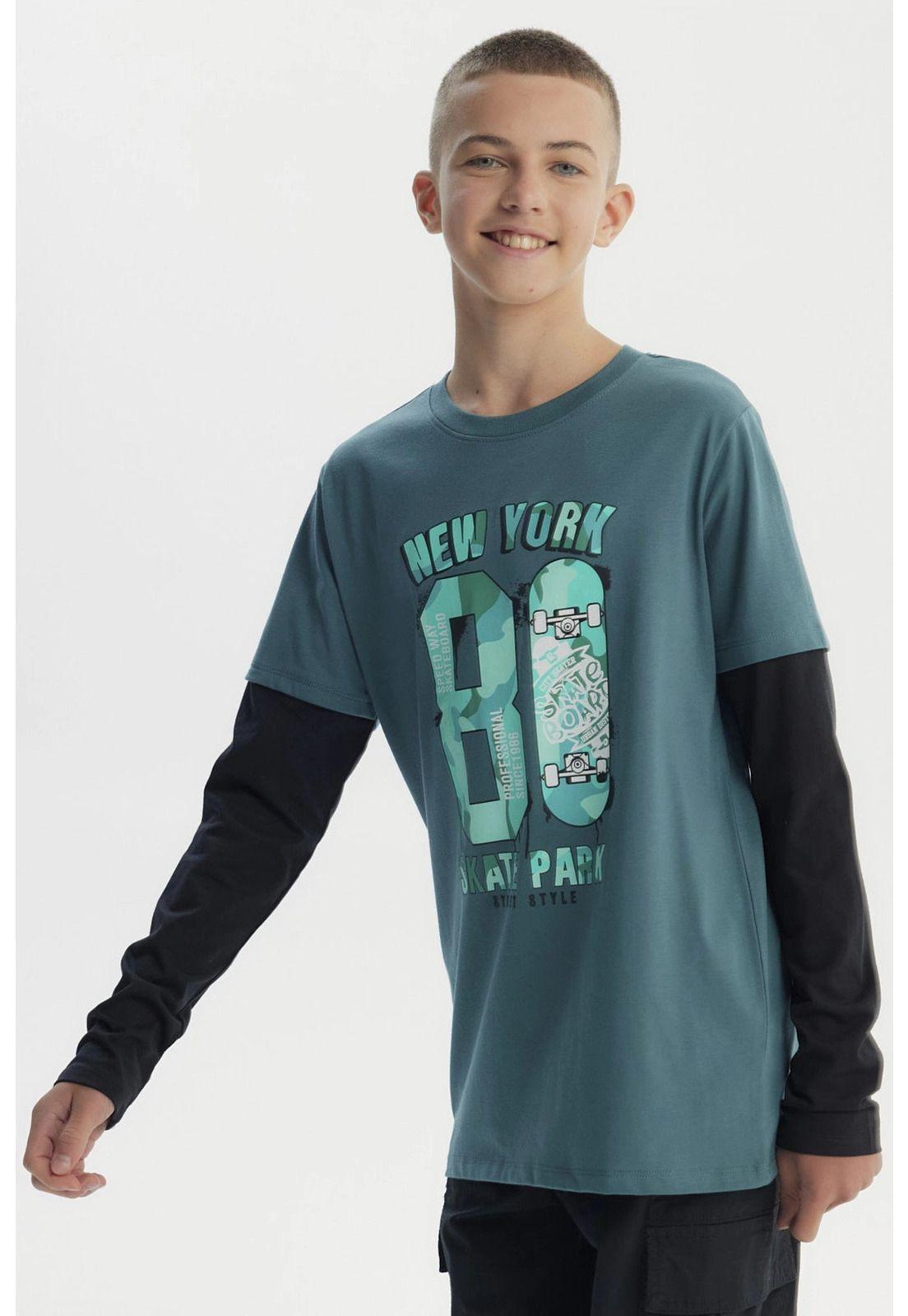 Polera Niño Básica Print Verde Oscuro - ll-1