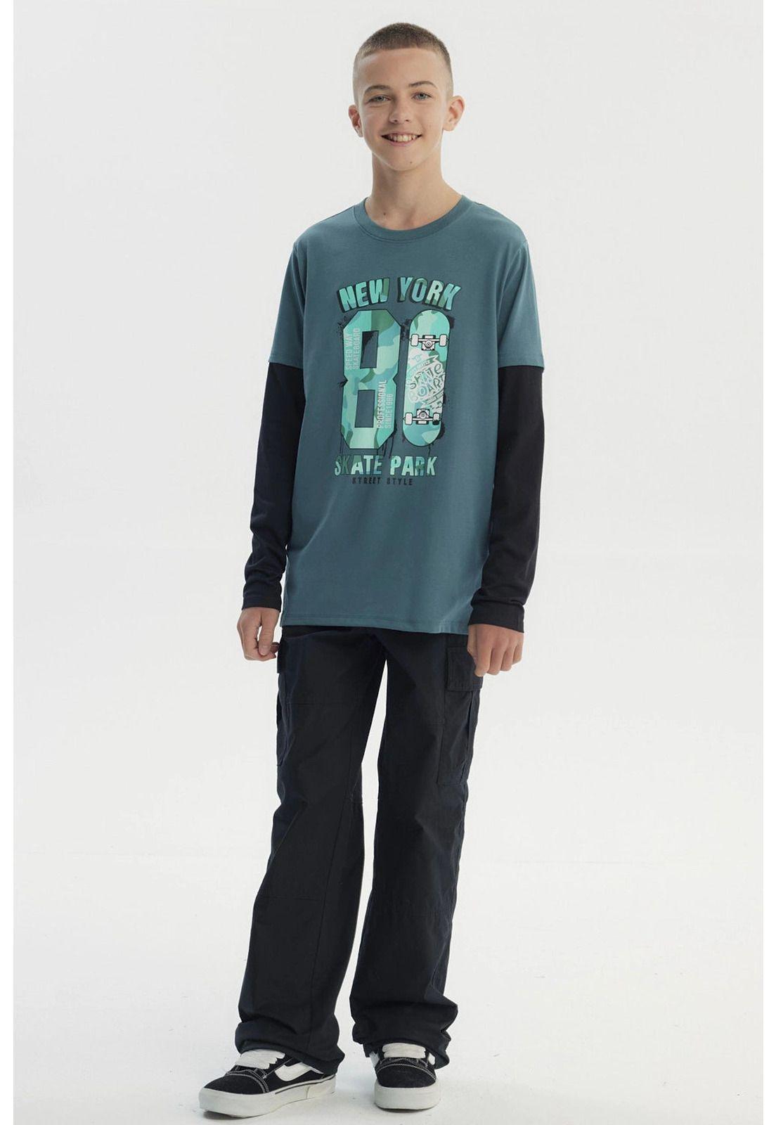 Polera Niño Básica Print Verde Oscuro - ll-3