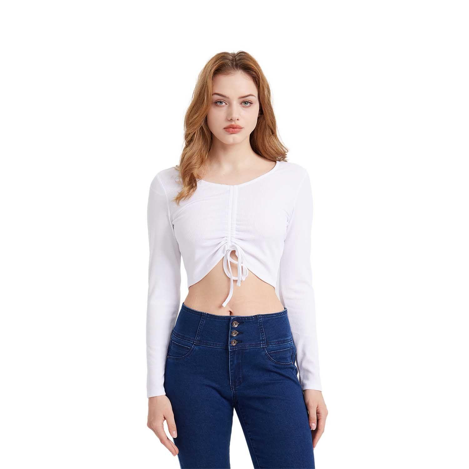 Polera Mujer Canalé Recogido Blanco-0