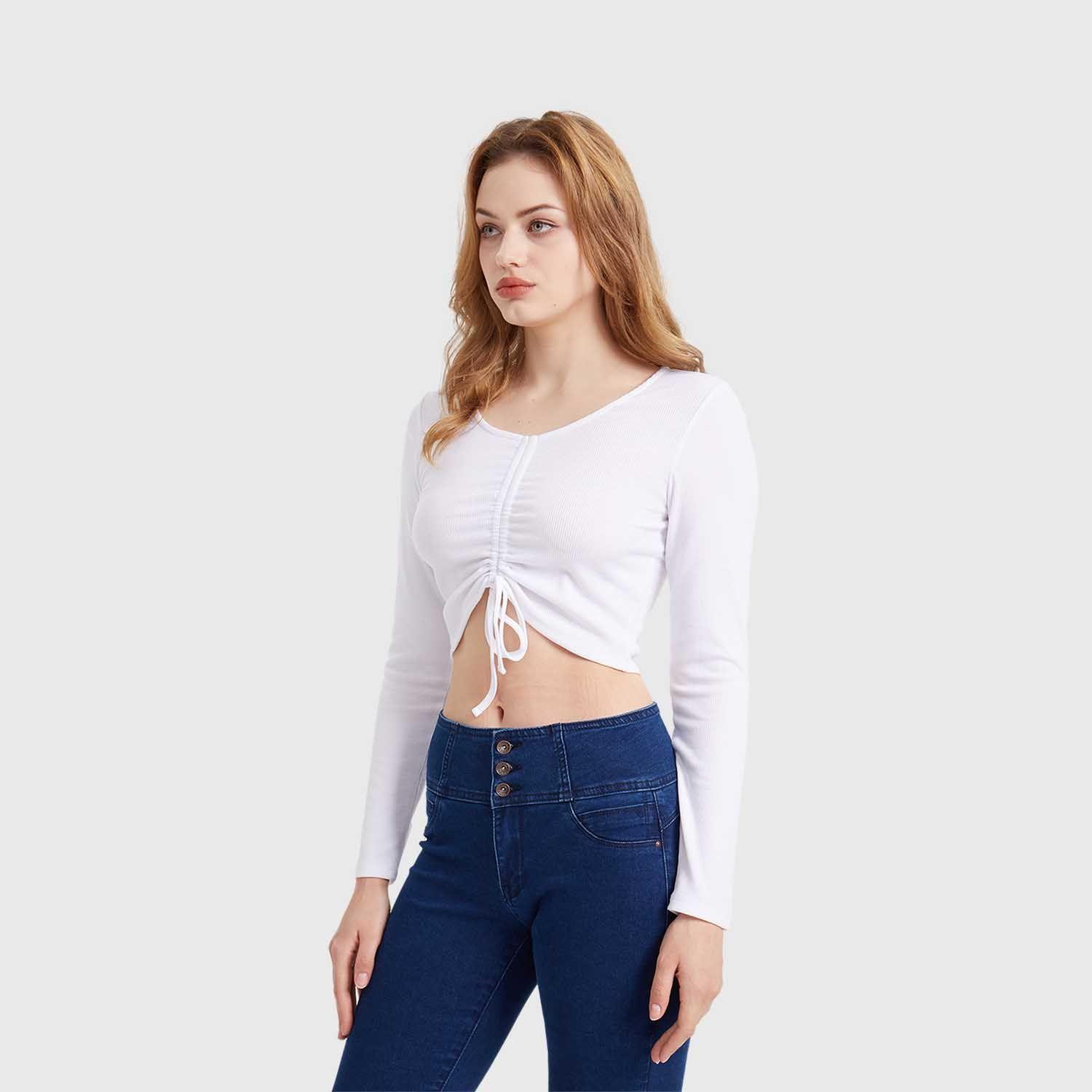 Polera Mujer Canalé Recogido Blanco-1