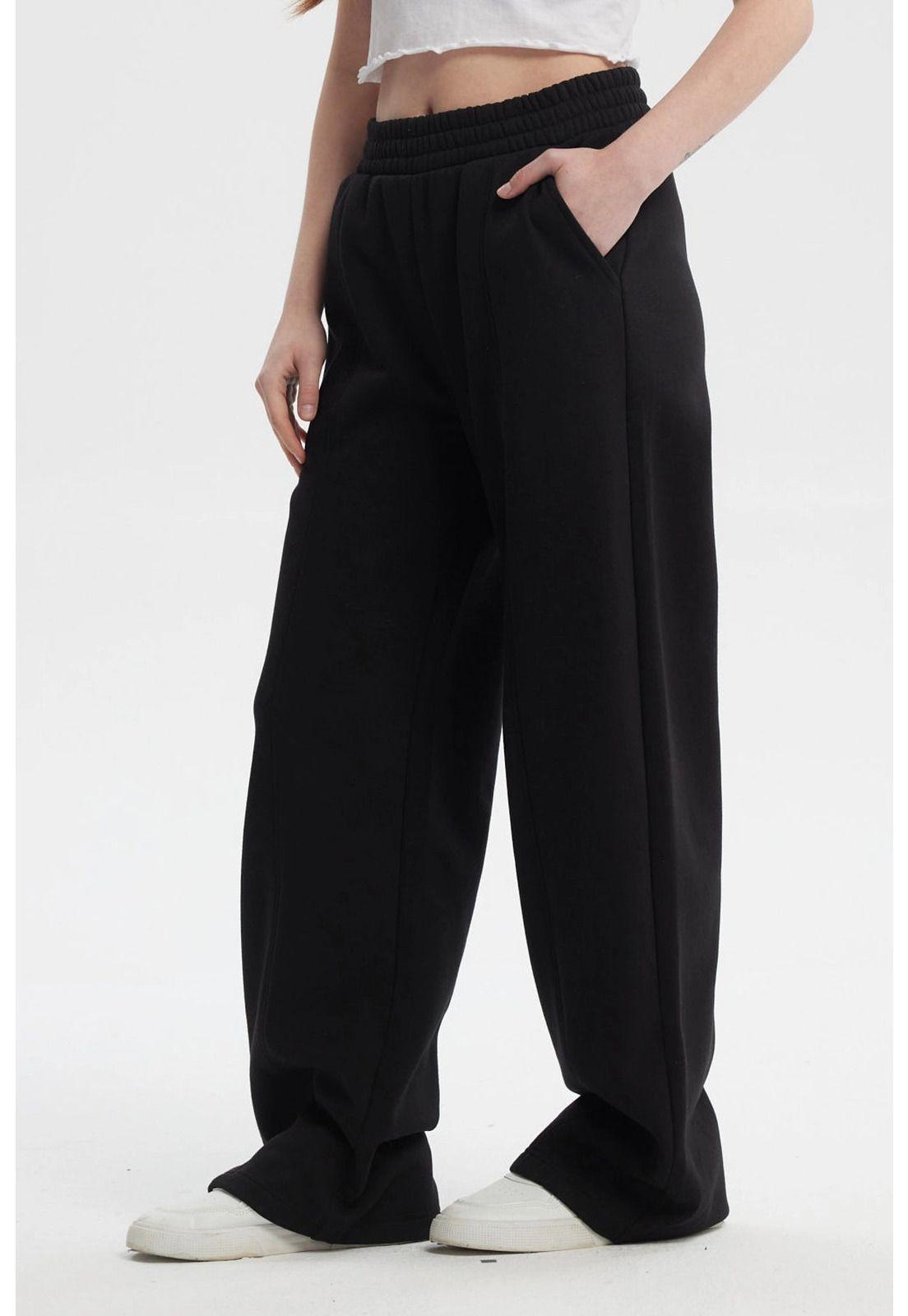 Pantalón Buzo Mujer Wide Leg Negro - lll-1