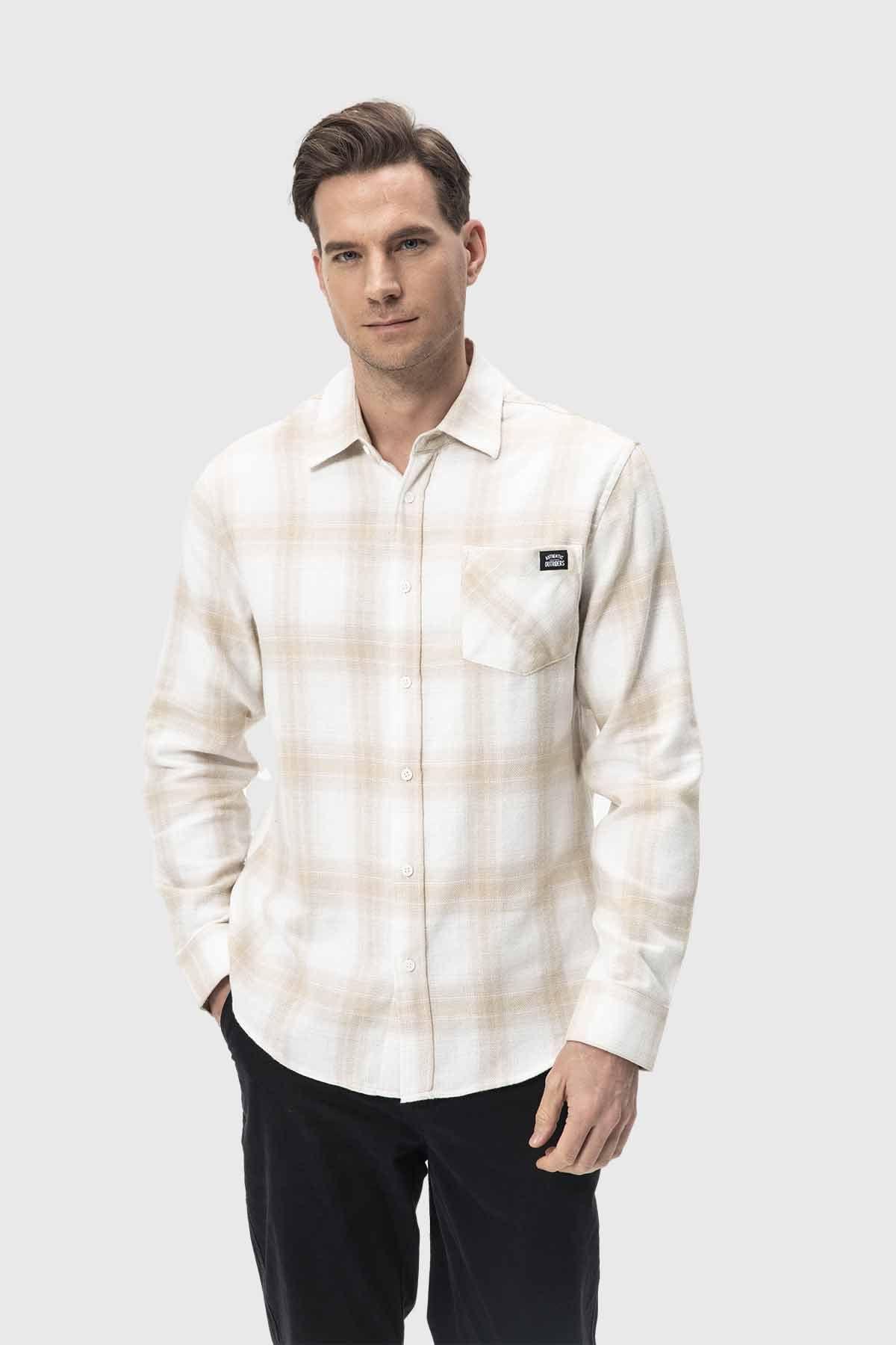 Camisa Hombre Cuadros Beige-0