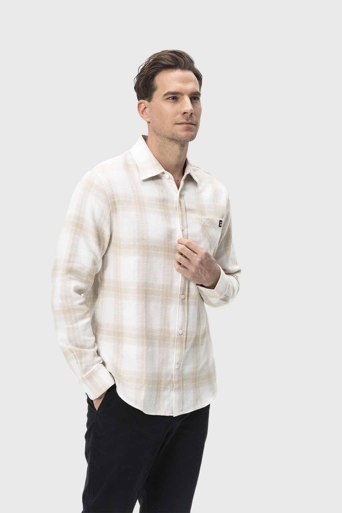 Camisa Hombre Cuadros Beige-1