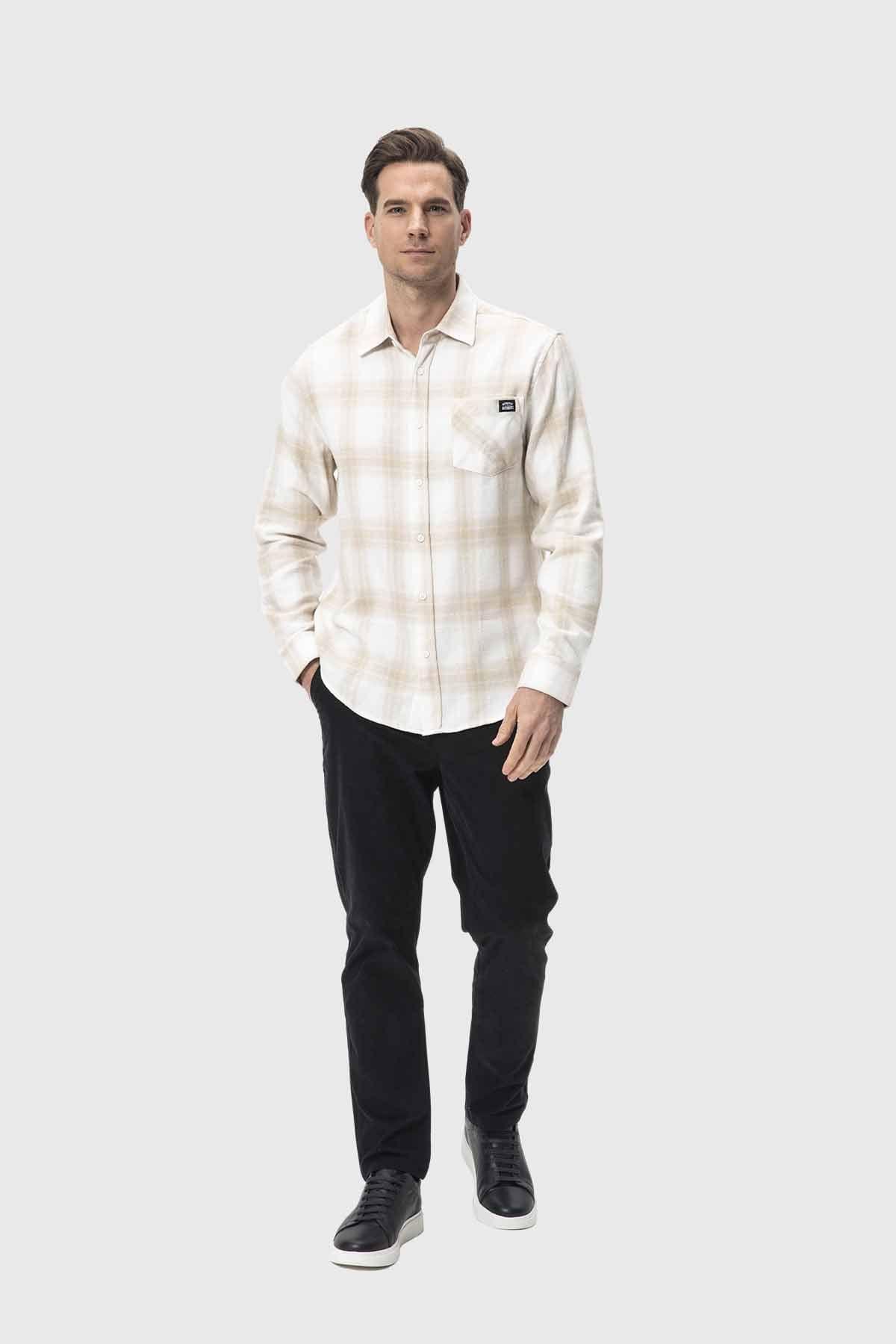 Camisa Hombre Cuadros Beige-3