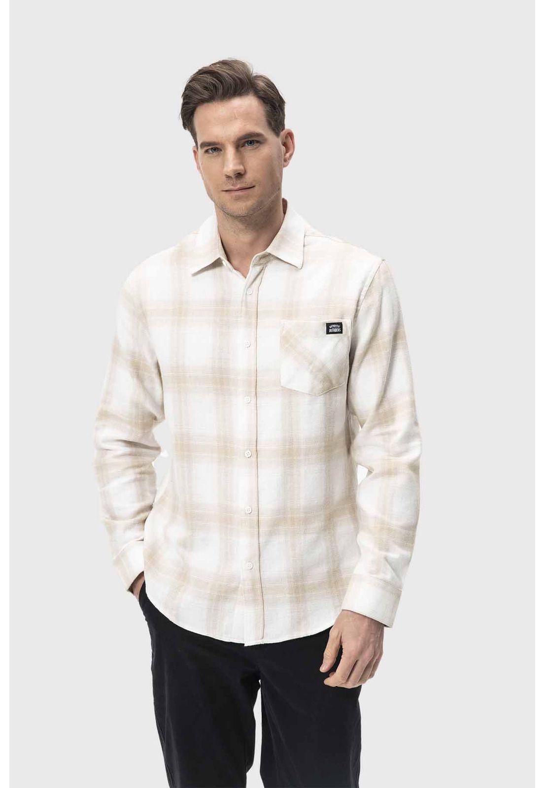 Camisa Hombre Cuadros Beige-0