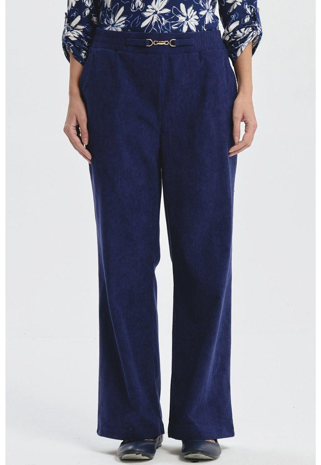 Pantalón Mujer Calce Recto Detalle Pretina Azul-0