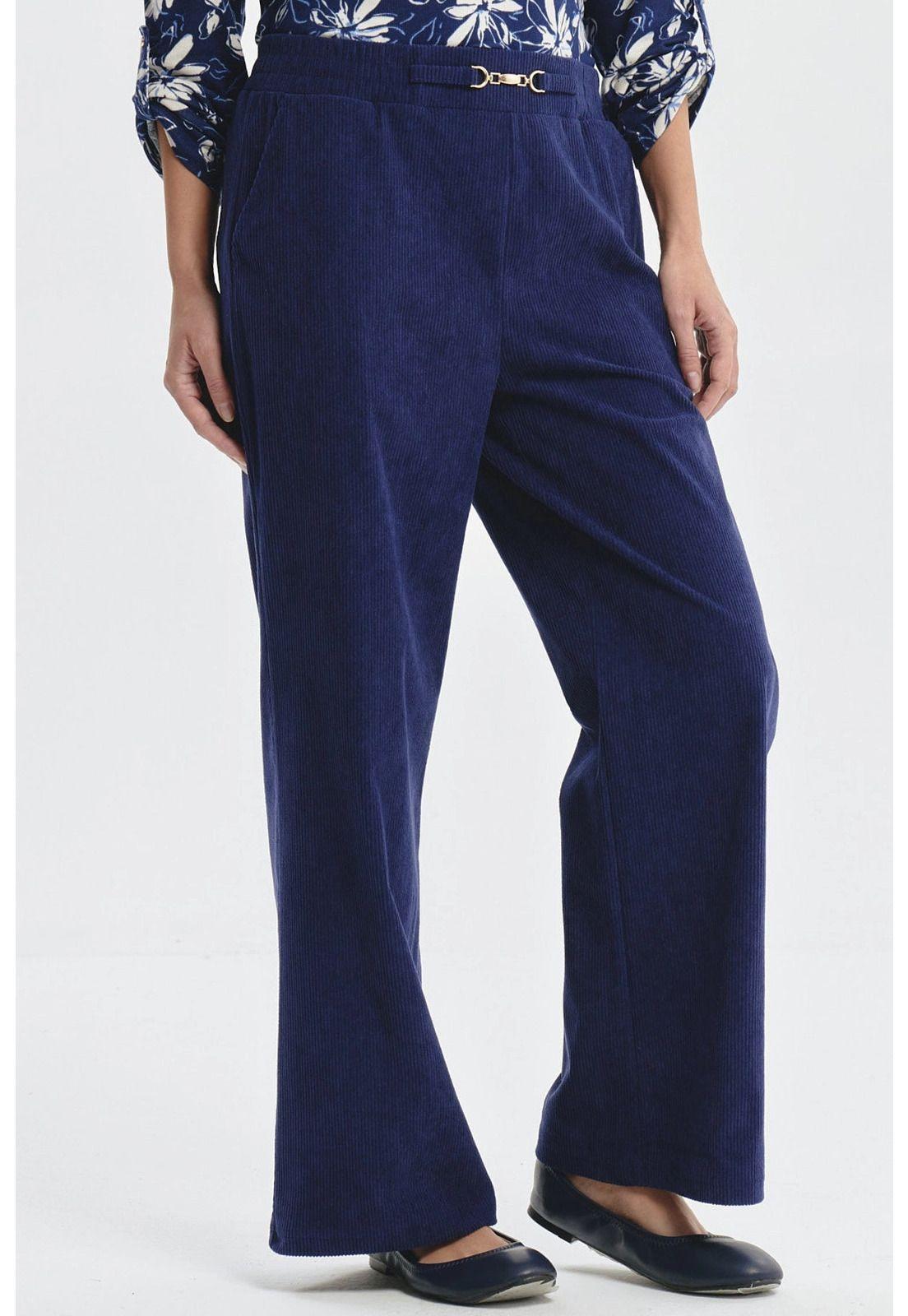 Pantalón Mujer Calce Recto Detalle Pretina Azul-1