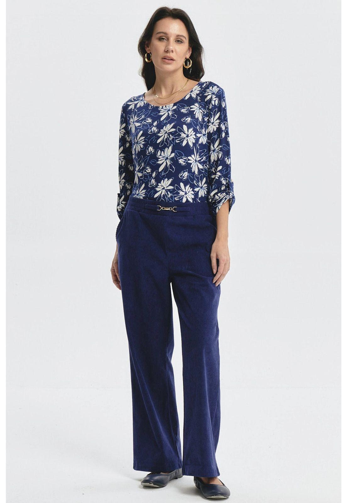 Pantalón Mujer Calce Recto Detalle Pretina Azul-3