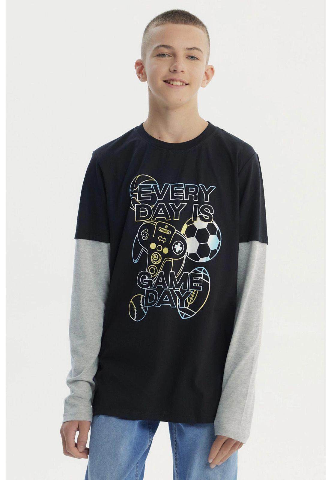Polera Niño Básica Print Negro - lV-0