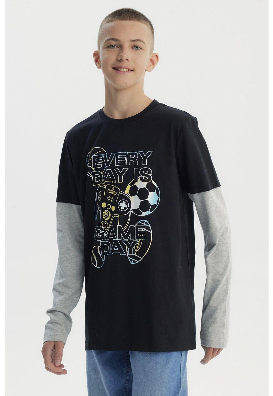 Polera Niño Básica Print Negro - lV-1