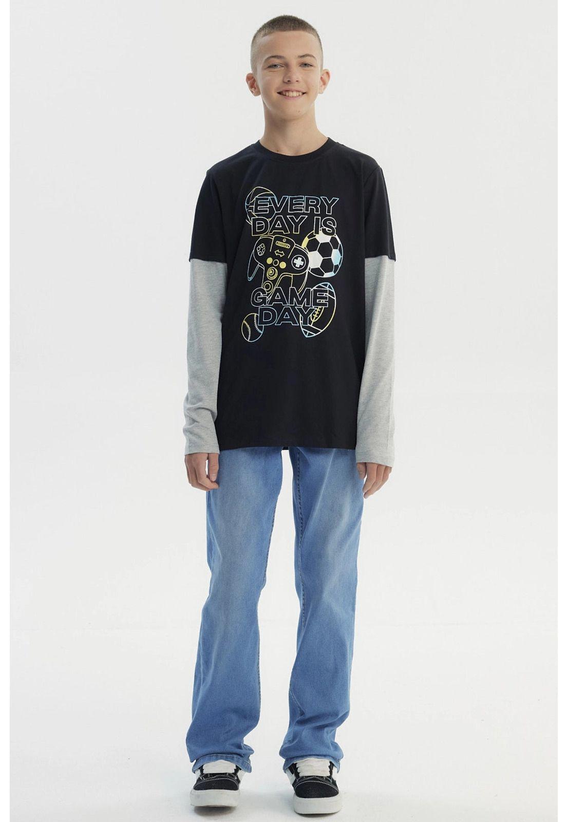 Polera Niño Básica Print Negro - lV-3