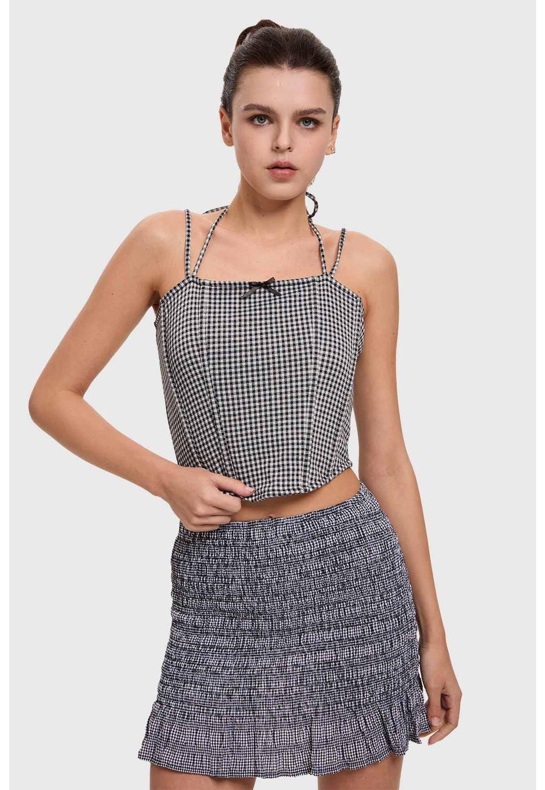 Polera Mujer Corset Vichy Negro-0