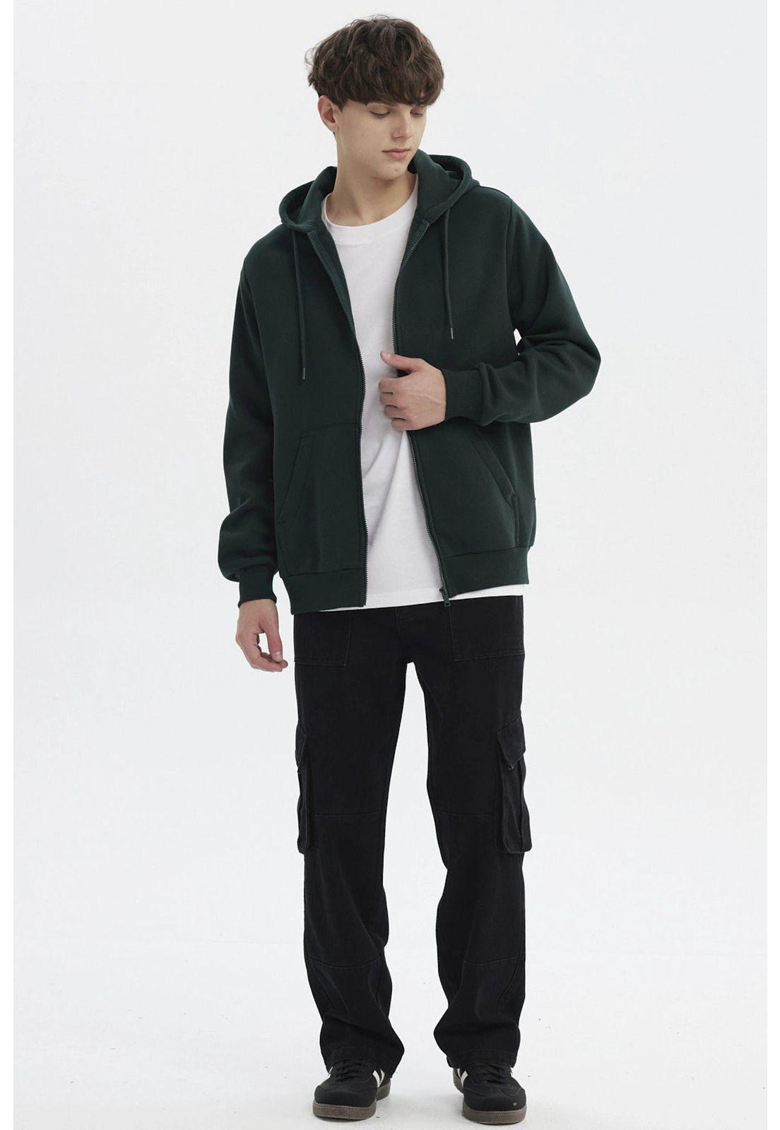 Polerón Hombre Full Zipper Basico Verde Oscuro-3