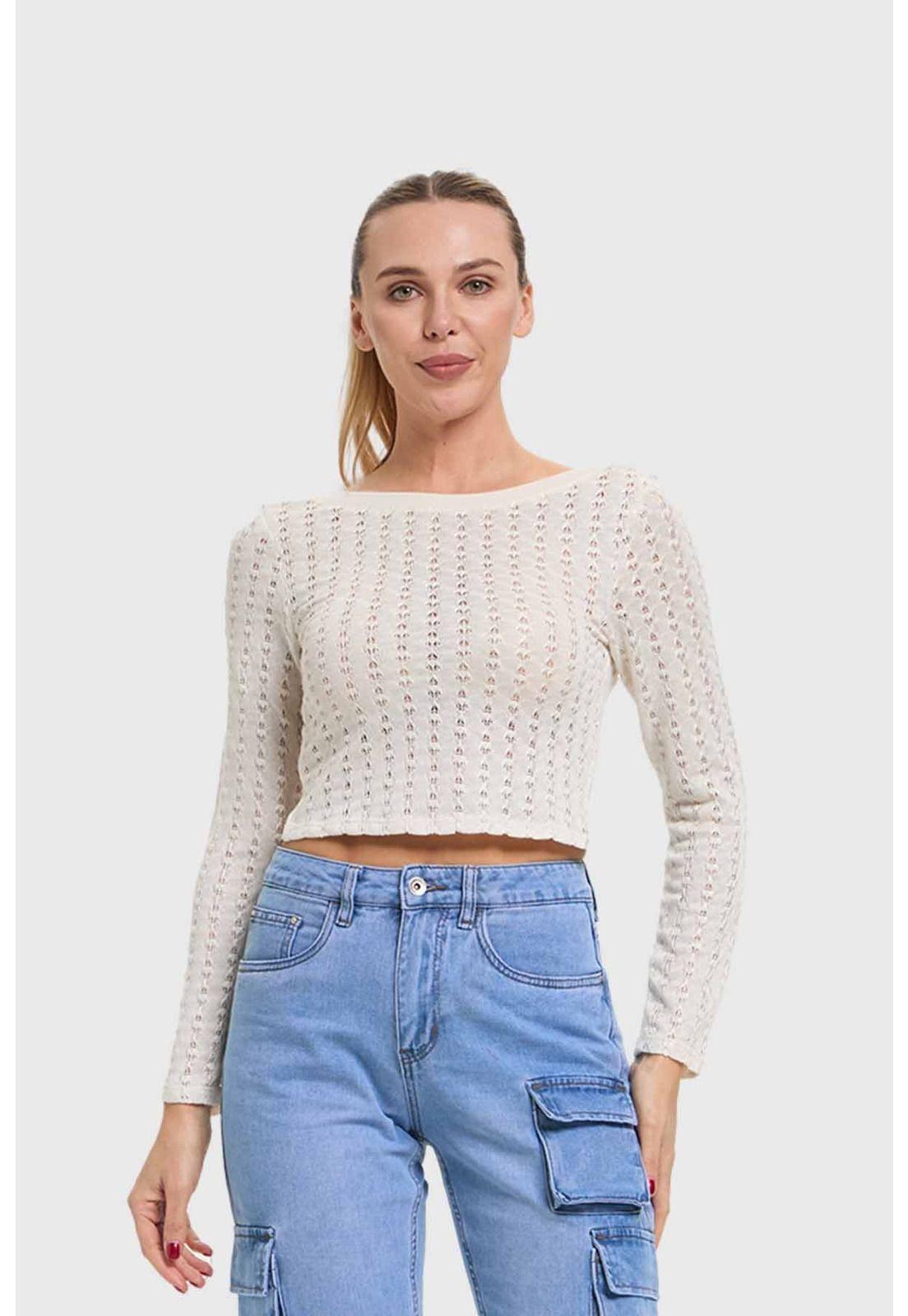 Polera Mujer Tejida Crudo-0