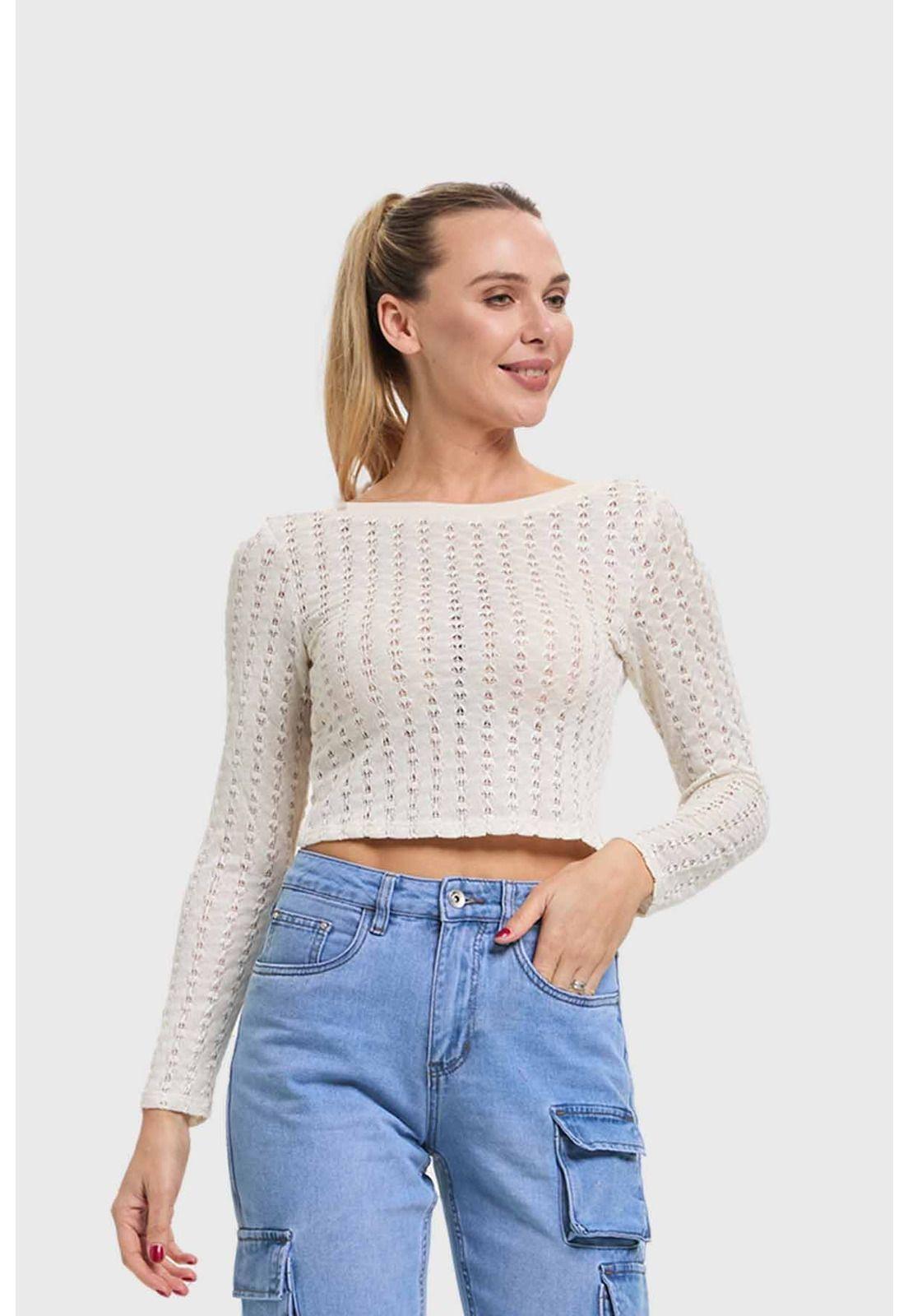 Polera Mujer Tejida Crudo-1
