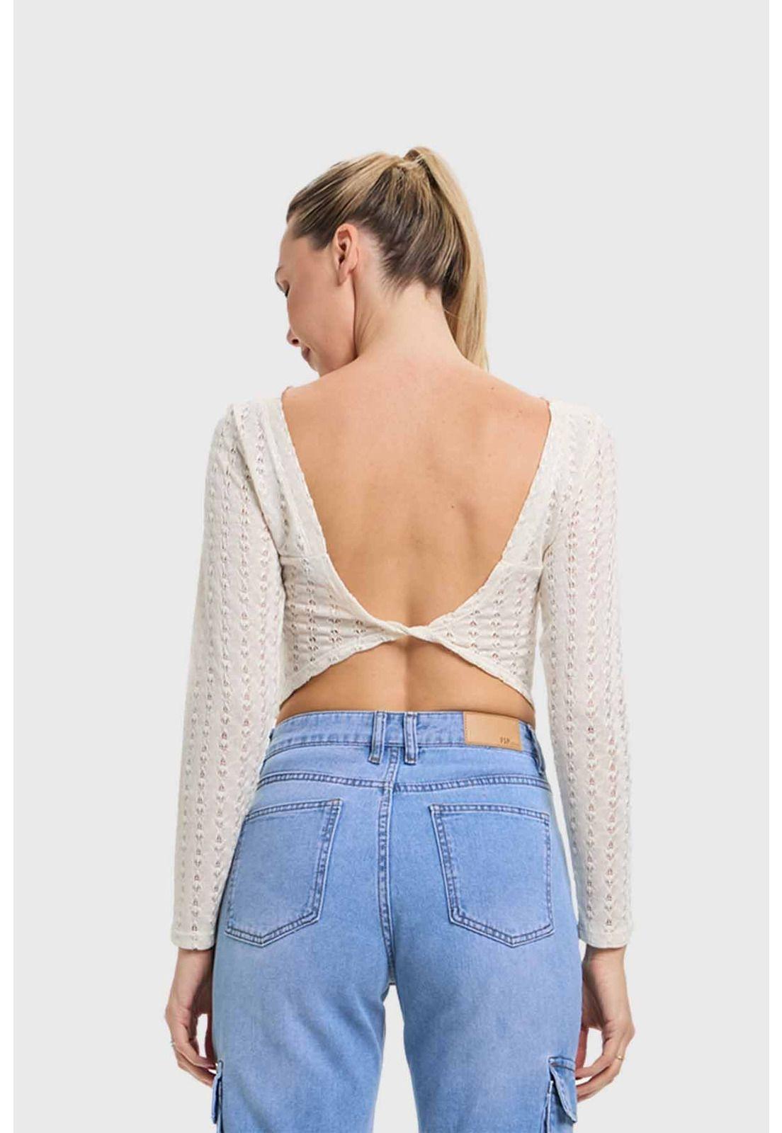 Polera Mujer Tejida Crudo-2