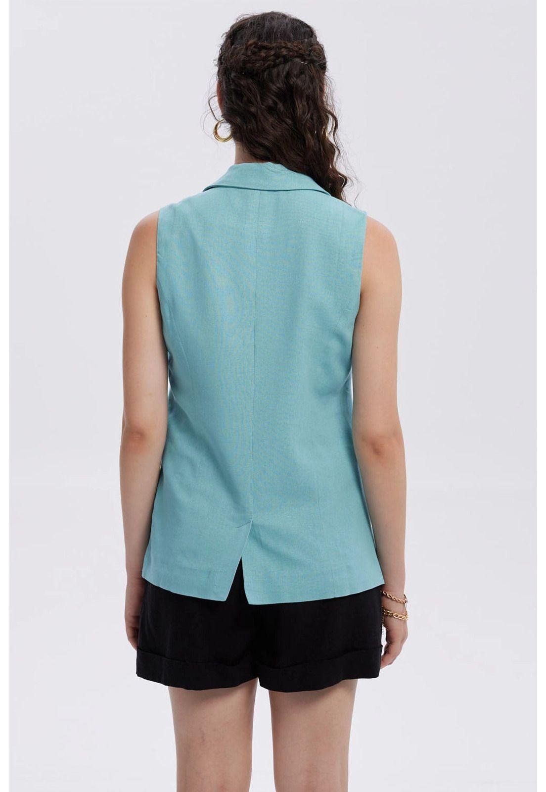 Blazer Mujer Lino 2 Bolsillos Celeste-2