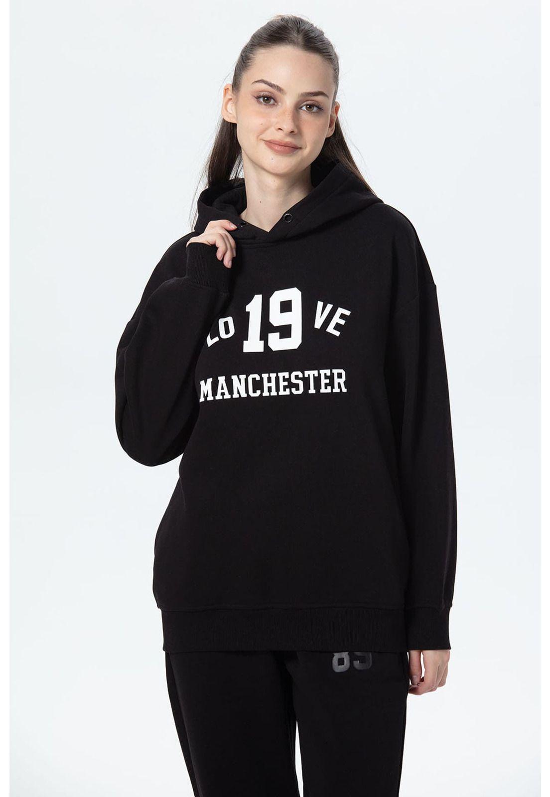 Polerón Mujer Oversize Print Negro-0